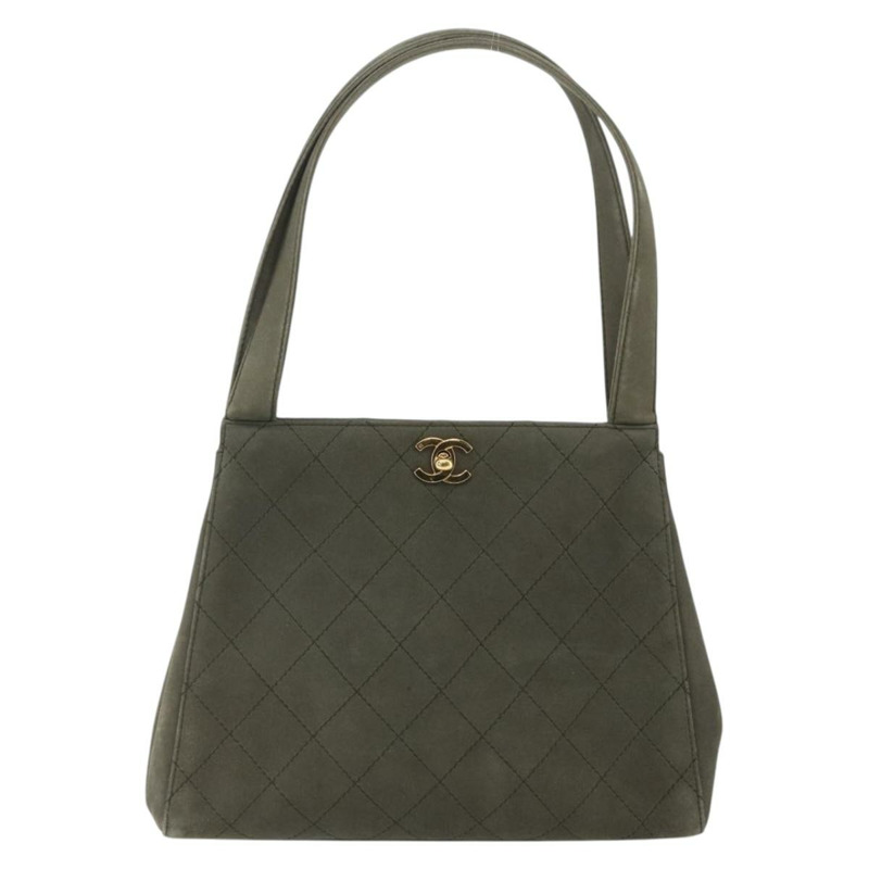 【日本直送】香奈兒 Matelasse 麂皮肩背包 卡其色 CC Auth 122906-1