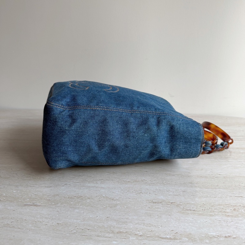 Chanel香奈兒 中古牛仔拼玳瑁手提包  底長約25。-4