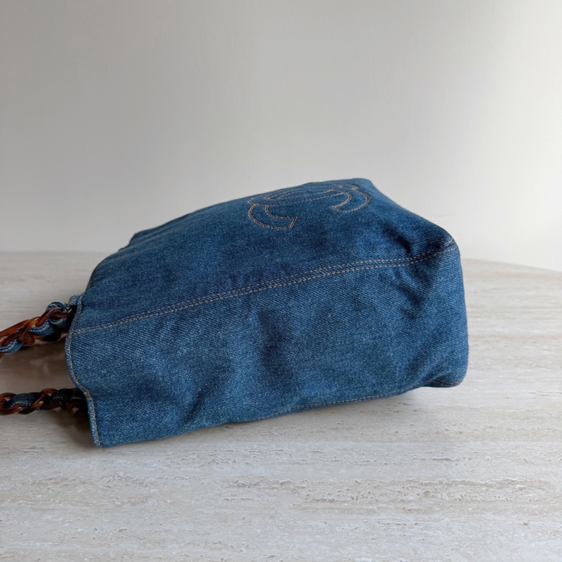 Chanel香奈兒 中古牛仔拼玳瑁手提包  底長約25。-5