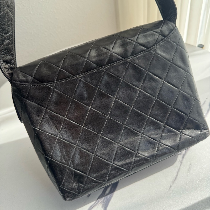 Chanel 黑菱格金雙C口蓋紐結肩背包 vintage ❤️❤️老香-1