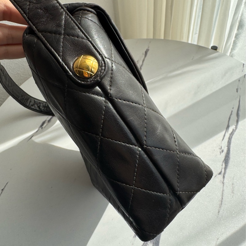 Chanel 黑菱格金雙C口蓋紐結肩背包 vintage ❤️❤️老香-2