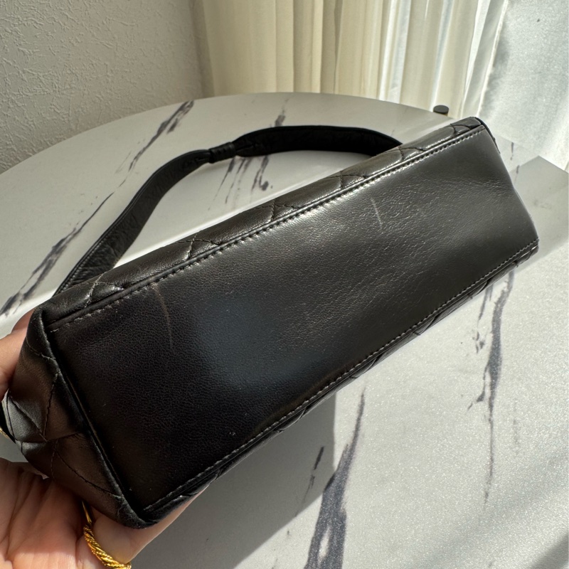 Chanel 黑菱格金雙C口蓋紐結肩背包 vintage ❤️❤️老香-5