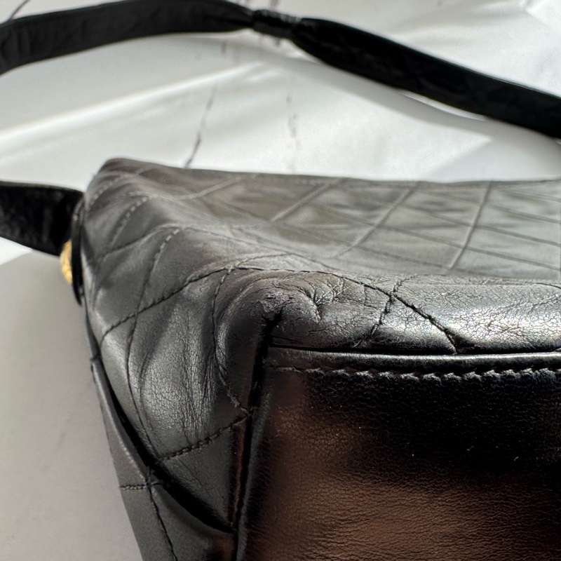 Chanel 黑菱格金雙C口蓋紐結肩背包 vintage ❤️❤️老香-9