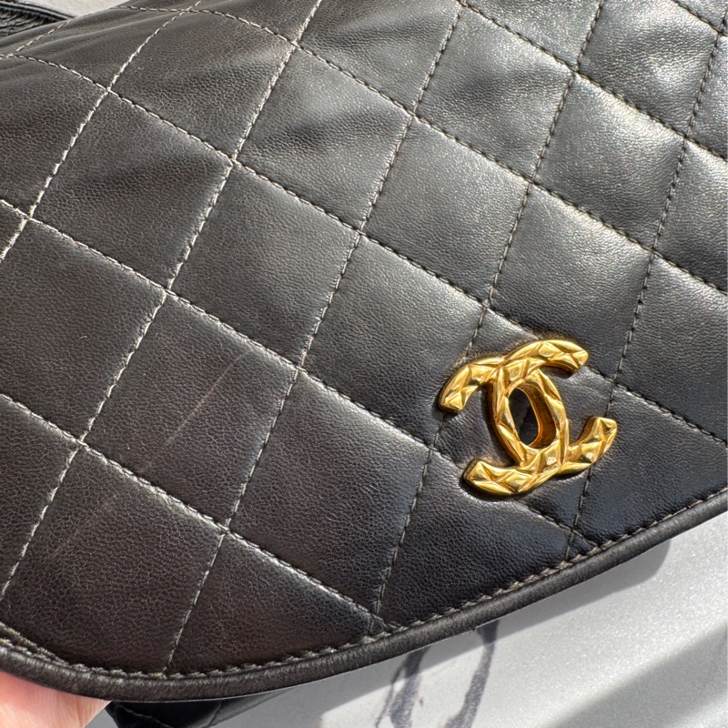 Chanel 黑菱格金雙C口蓋紐結肩背包 vintage ❤️❤️老香-16