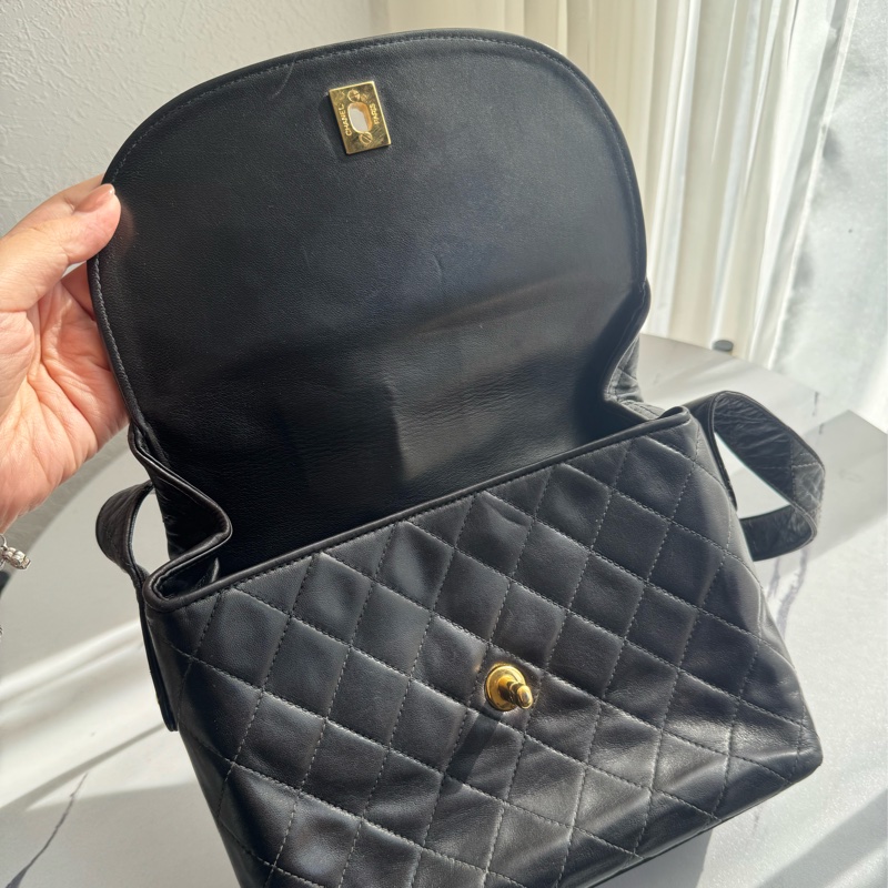 Chanel 黑菱格金雙C口蓋紐結肩背包 vintage ❤️❤️老香-18