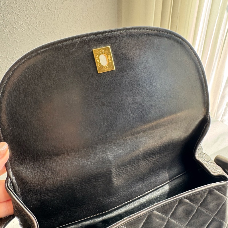 Chanel 黑菱格金雙C口蓋紐結肩背包 vintage ❤️❤️老香-20