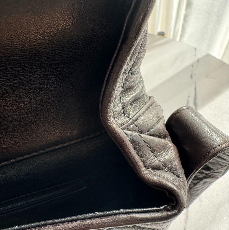 Chanel 黑菱格金雙C口蓋紐結肩背包 vintage ❤️❤️老香-24