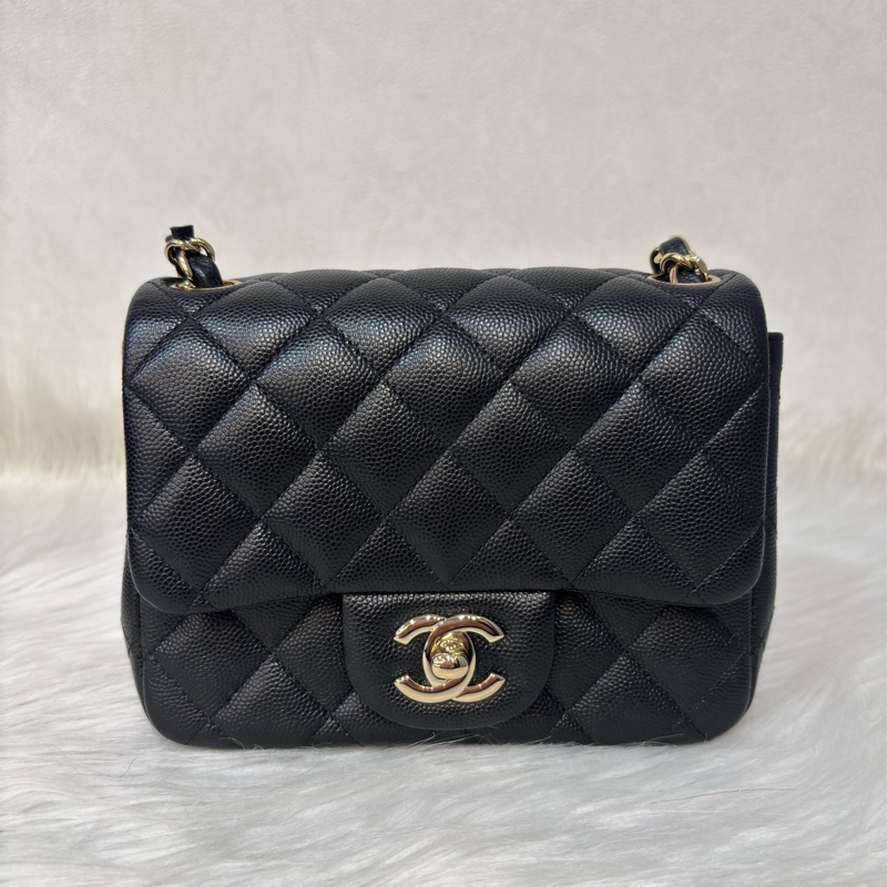 CHANEL A35200 17 MINI COCO CF 黑色荔枝 牛皮金鍊 方胖 方胖子 口蓋包-0