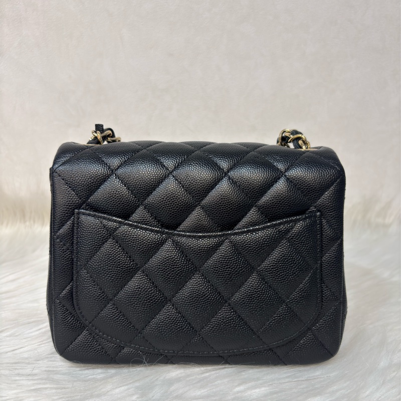 CHANEL A35200 17 MINI COCO CF 黑色荔枝 牛皮金鍊 方胖 方胖子 口蓋包-3