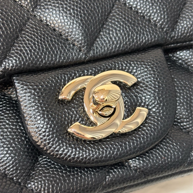 CHANEL A35200 17 MINI COCO CF 黑色荔枝 牛皮金鍊 方胖 方胖子 口蓋包-6
