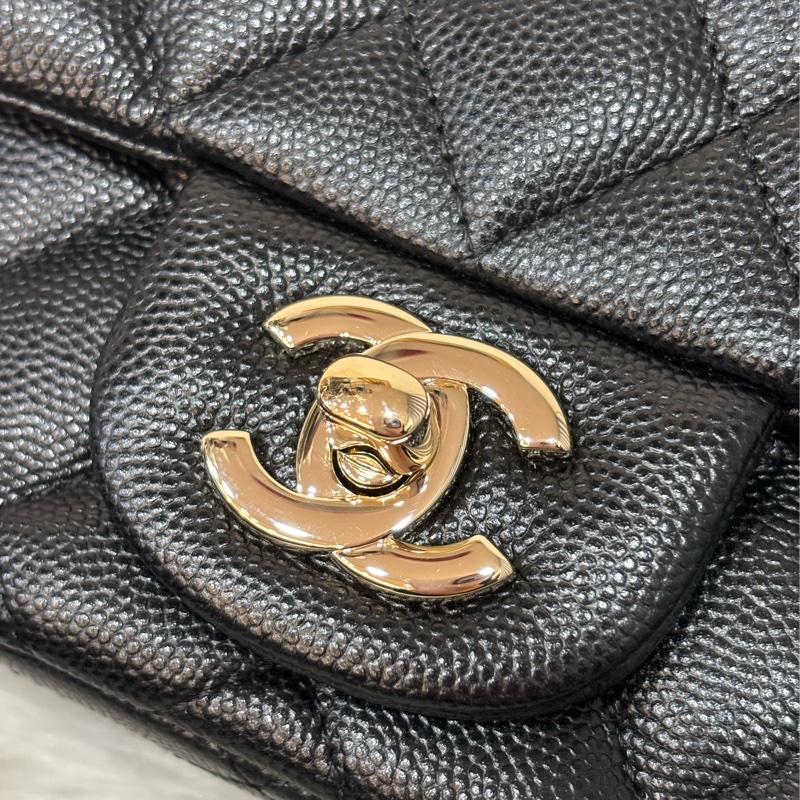 CHANEL A35200 17 MINI COCO CF 黑色荔枝 牛皮金鍊 方胖 方胖子 口蓋包-7