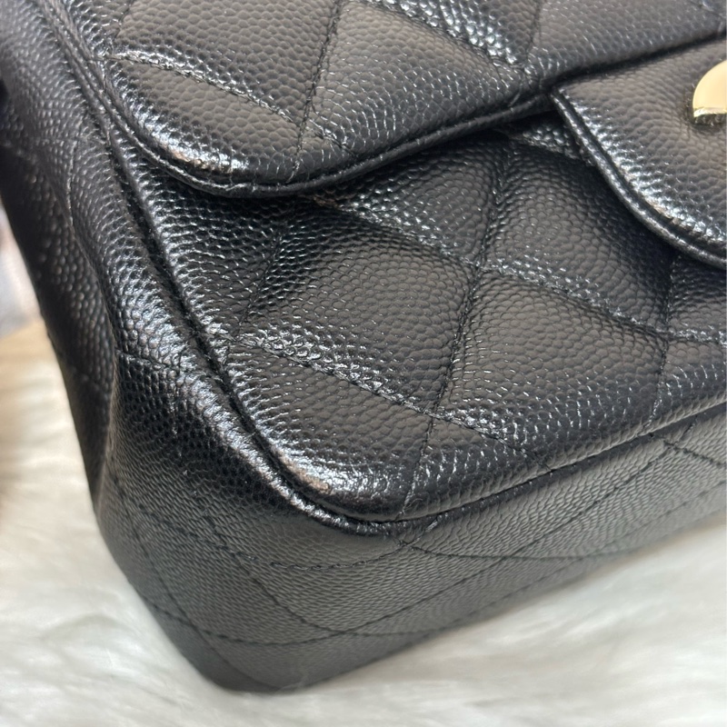 CHANEL A35200 17 MINI COCO CF 黑色荔枝 牛皮金鍊 方胖 方胖子 口蓋包-9