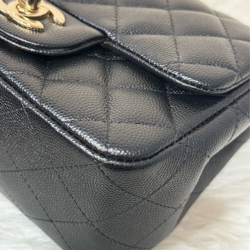 CHANEL A35200 17 MINI COCO CF 黑色荔枝 牛皮金鍊 方胖 方胖子 口蓋包-12