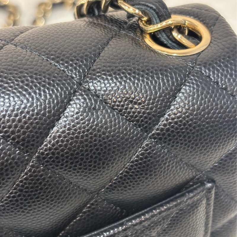 CHANEL A35200 17 MINI COCO CF 黑色荔枝 牛皮金鍊 方胖 方胖子 口蓋包-21