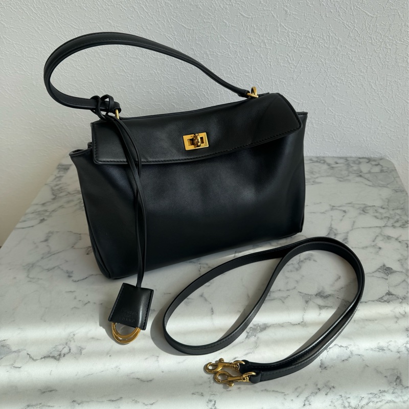 Balenciaga 黑皮革金釦Rodeo手提兩用包✨-0