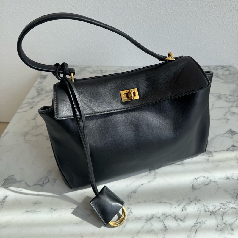 Balenciaga 黑皮革金釦Rodeo手提兩用包✨-1