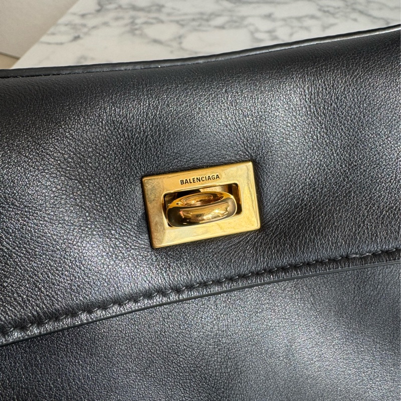Balenciaga 黑皮革金釦Rodeo手提兩用包✨-12