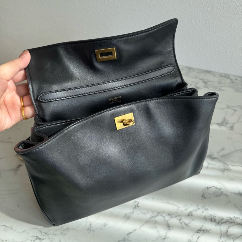 Balenciaga 黑皮革金釦Rodeo手提兩用包✨-15