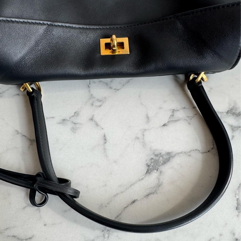 Balenciaga 黑皮革金釦Rodeo手提兩用包✨-43