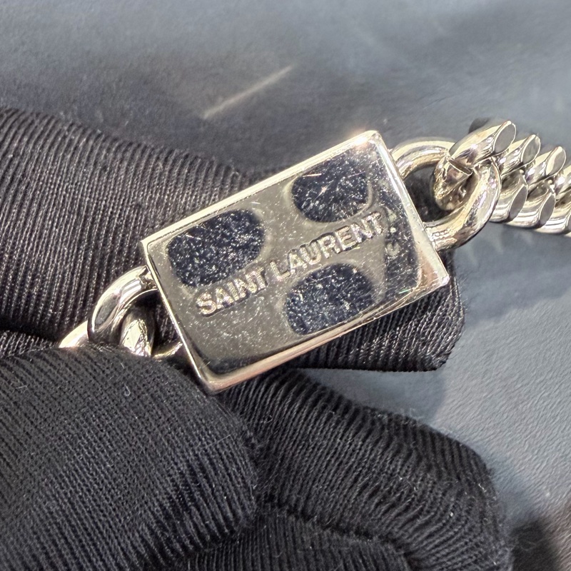 YSL 銀閃粉豹紋流蘇鏈條斜背包 X672-42