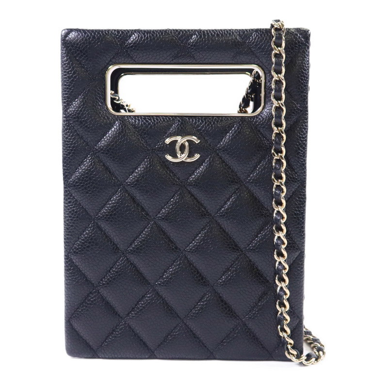 CHANEL 牛皮皮革Chain Shoulder金扣鏈帶肩背袋-0