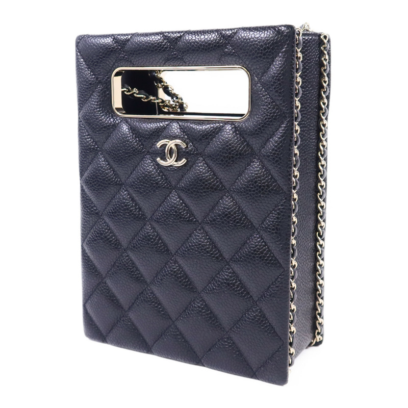 CHANEL 牛皮皮革Chain Shoulder金扣鏈帶肩背袋-2