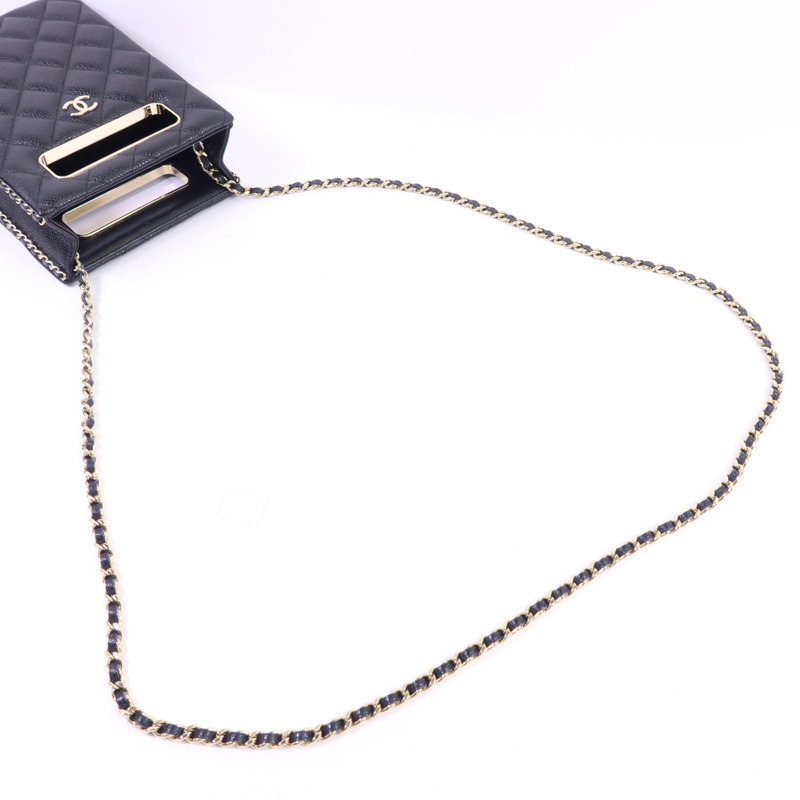 CHANEL 牛皮皮革Chain Shoulder金扣鏈帶肩背袋-4