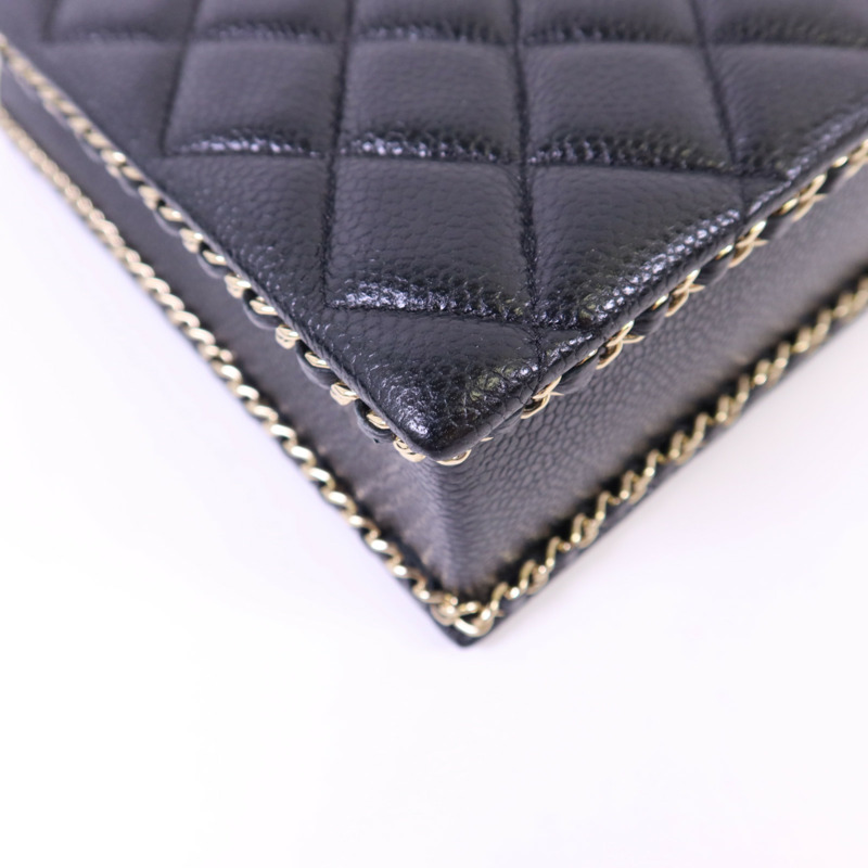 CHANEL 牛皮皮革Chain Shoulder金扣鏈帶肩背袋-12