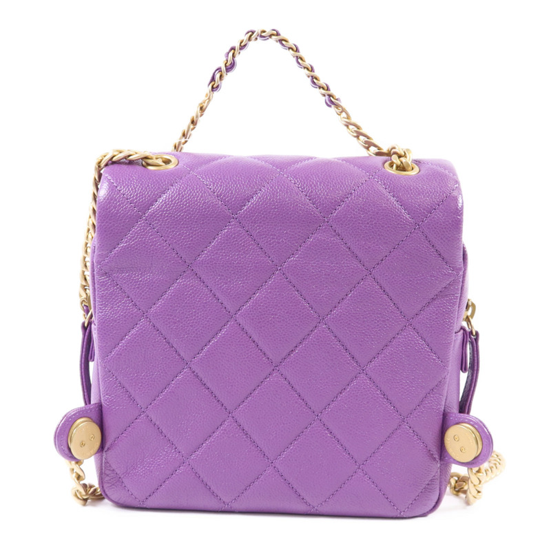 CHANEL 牛皮皮革Backpack金扣背包-1