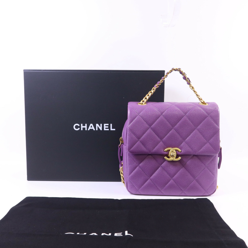CHANEL 牛皮皮革Backpack金扣背包-15