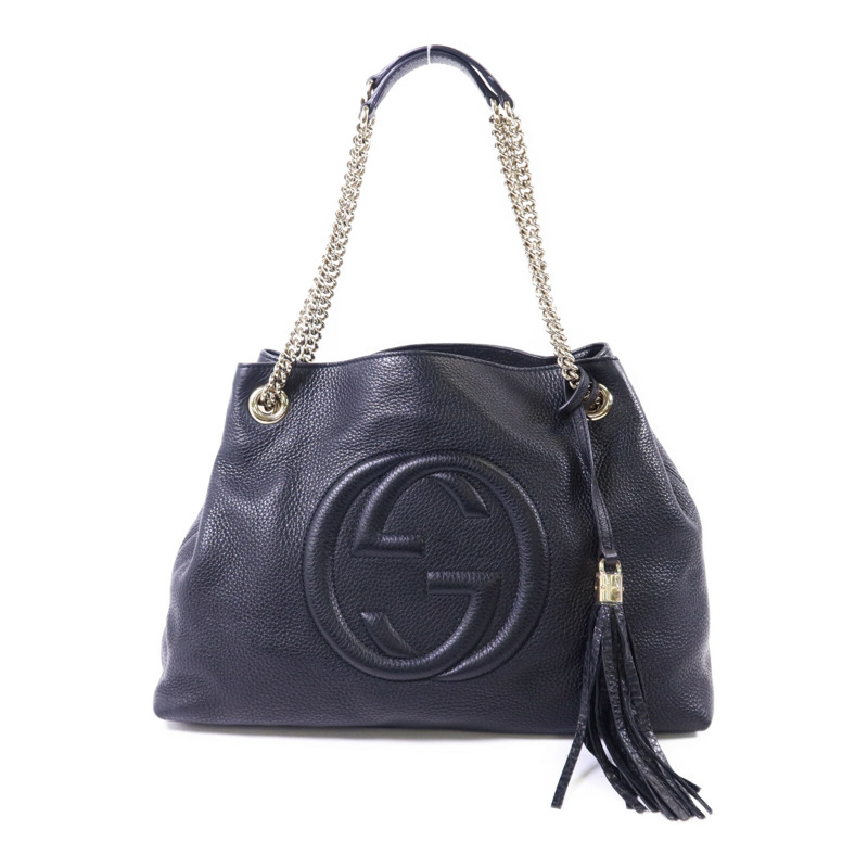 GUCCI 牛皮皮革Soho Pebbled金扣鏈帶肩背袋-0