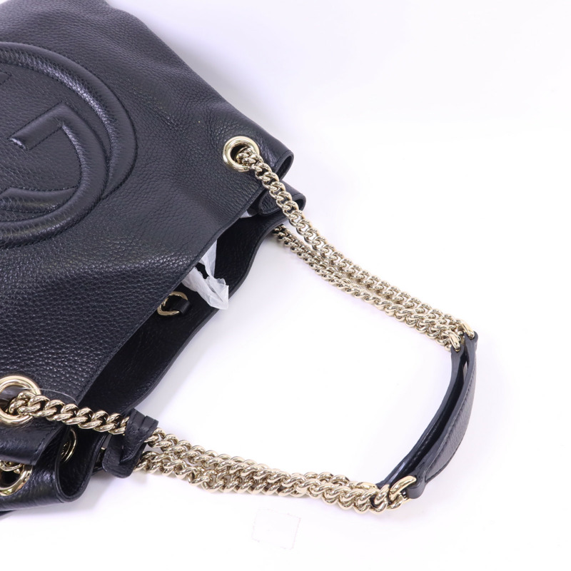 GUCCI 牛皮皮革Soho Pebbled金扣鏈帶肩背袋-4