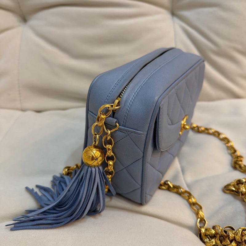 Chanel Vintage Baby Blue Bijoux Chain Camera Bag 雕花鏈 相機包 稀有 古董 嬰兒籃-5