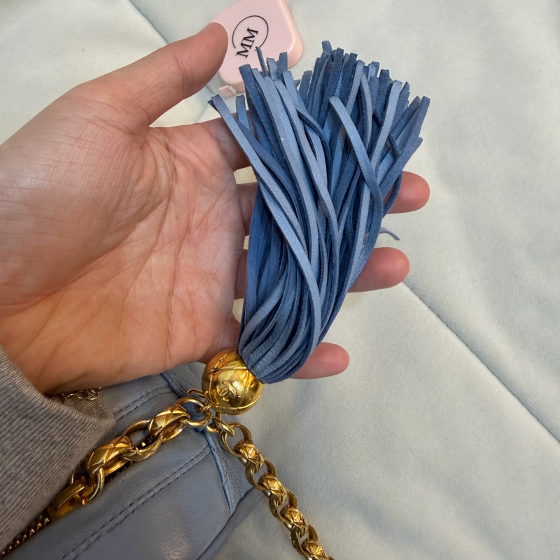 Chanel Vintage Baby Blue Bijoux Chain Camera Bag 雕花鏈 相機包 稀有 古董 嬰兒籃-12