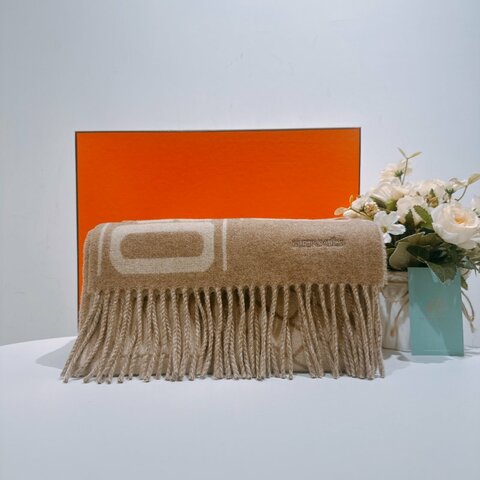TW4665 Hermes愛馬仕 雙面 純羊絨 圍巾 Clic C'est Noue Scraf 25 x 170 cm Marron Glacé / Craie