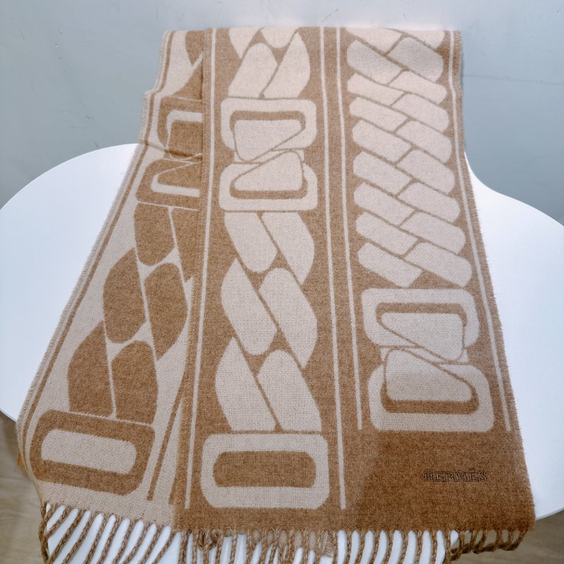 TW4665 Hermes愛馬仕 雙面 純羊絨 圍巾 Clic C'est Noue Scraf 25 x 170 cm Marron Glacé / Craie-1