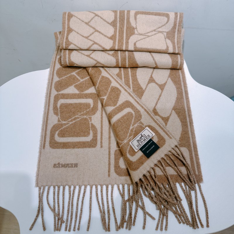 TW4665 Hermes愛馬仕 雙面 純羊絨 圍巾 Clic C'est Noue Scraf 25 x 170 cm Marron Glacé / Craie-2