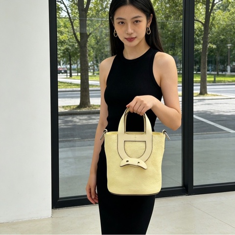 HERMES米爾頓黃銀扣 in the loop18豬鼻子菜籃子手提包 18*19.5*12 99新配件盒子塵袋