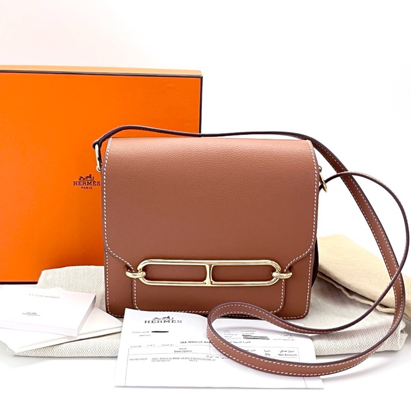 HERMES 金棕金扣豬鼻子19肩背斜背包18*16*5 98新配件盒子塵袋購證-1