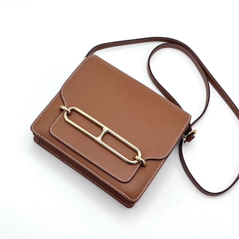 HERMES 金棕金扣豬鼻子19肩背斜背包18*16*5 98新配件盒子塵袋購證-5