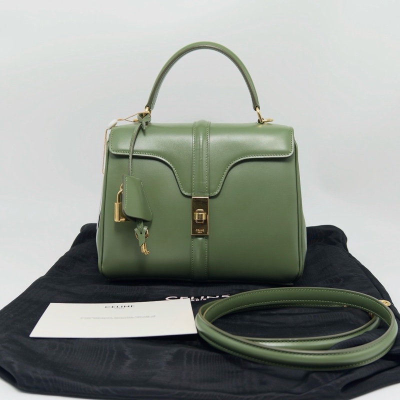 CELINE 酪梨綠金扣  soft16翻蓋手提斜背包22*18*9 98新配件塵袋鎖鑰匙-1