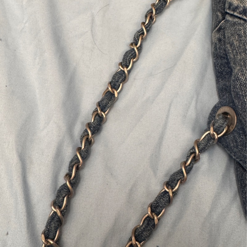 近全新CHANEL(香奈兒) 22Bag 帶手柄雙肩包 小號 29cm 牛仔藍 牛仔 晶片開 銀扣-11