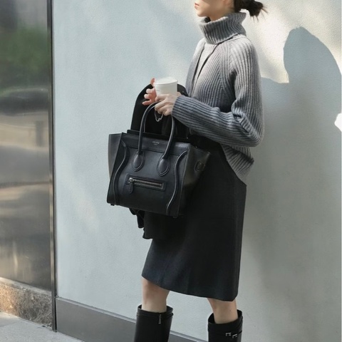 CELINE 黑色Luggage中號手提笑臉包27*29*14 98新配件吊牌塵袋