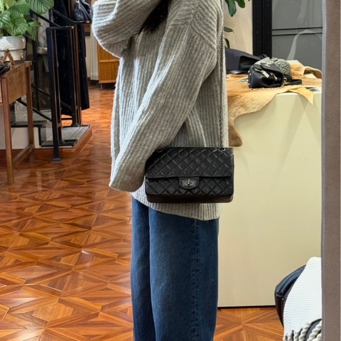 CHANEL黑銀2.55 小號肩背斜背鏈條包24*16*7.5 98新配件塵袋購證保卡