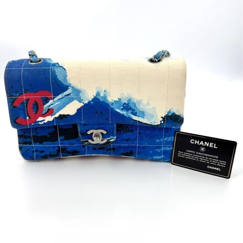 Chanel Vintage 2002 Canvas Surf Line Blue Medium Flap Bag
