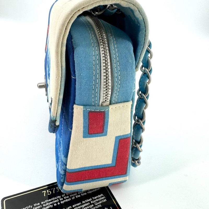 Chanel Vintage 2002 Canvas Surf Line Blue Medium Flap Bag-5