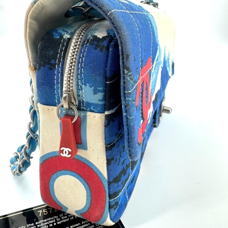 Chanel Vintage 2002 Canvas Surf Line Blue Medium Flap Bag-6
