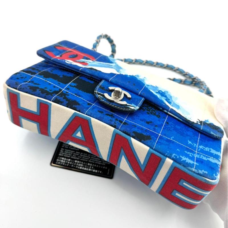 Chanel Vintage 2002 Canvas Surf Line Blue Medium Flap Bag-7