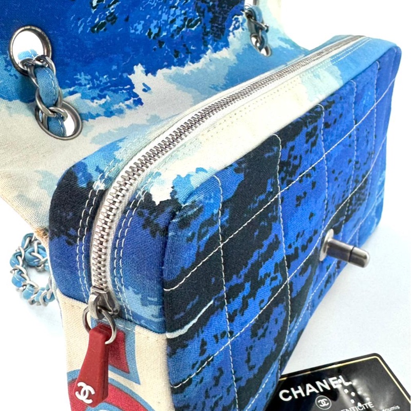 Chanel Vintage 2002 Canvas Surf Line Blue Medium Flap Bag-9