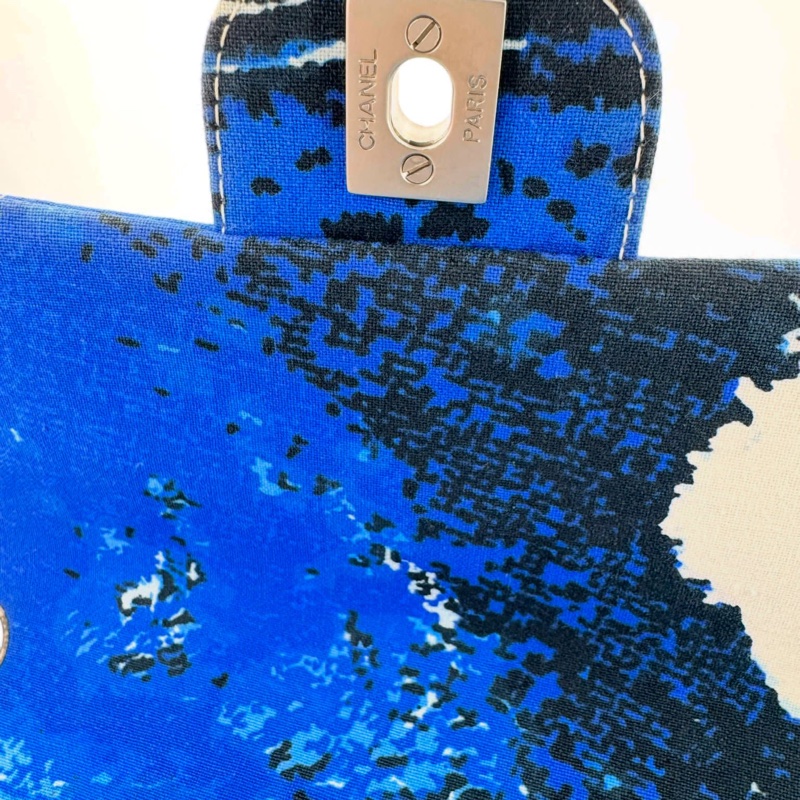 Chanel Vintage 2002 Canvas Surf Line Blue Medium Flap Bag-10